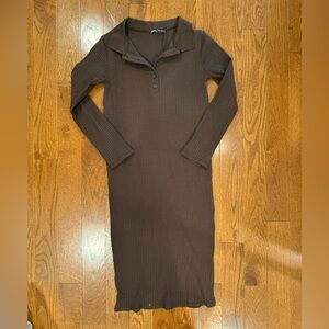 Zara Brown Ribbed Long Sleeve Dress